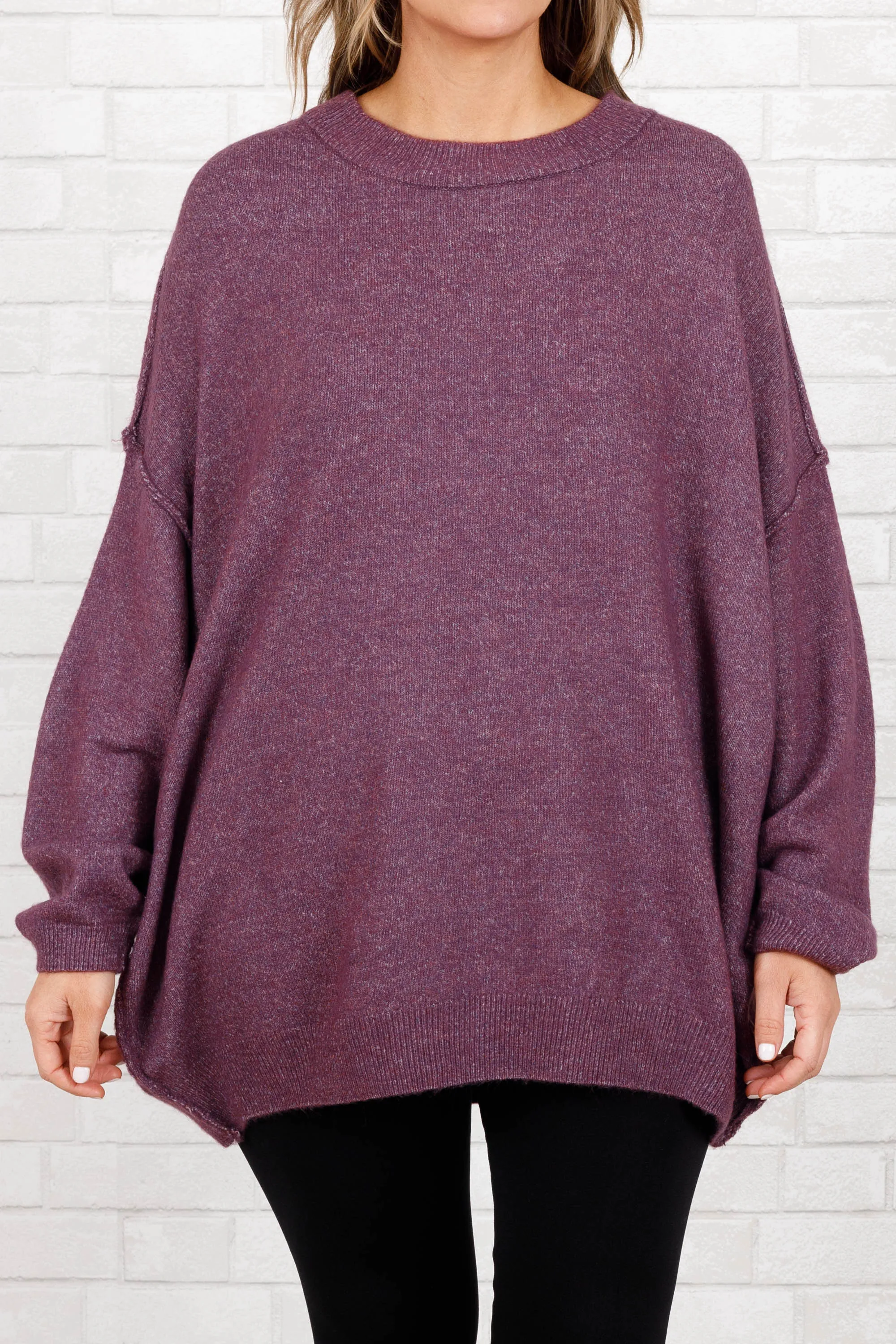 Too Comfy Sweater, Heather Eggplant