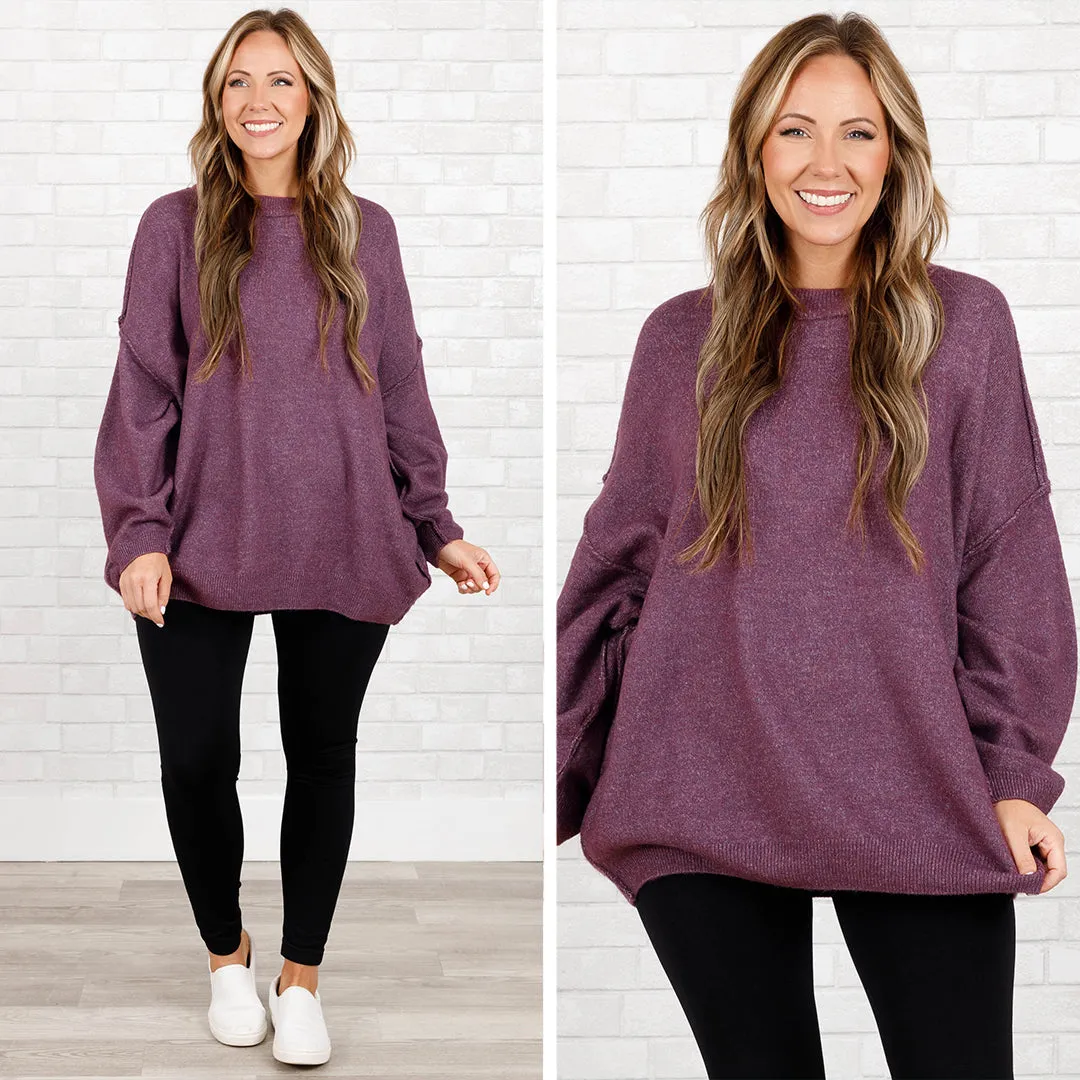 Too Comfy Sweater, Heather Eggplant