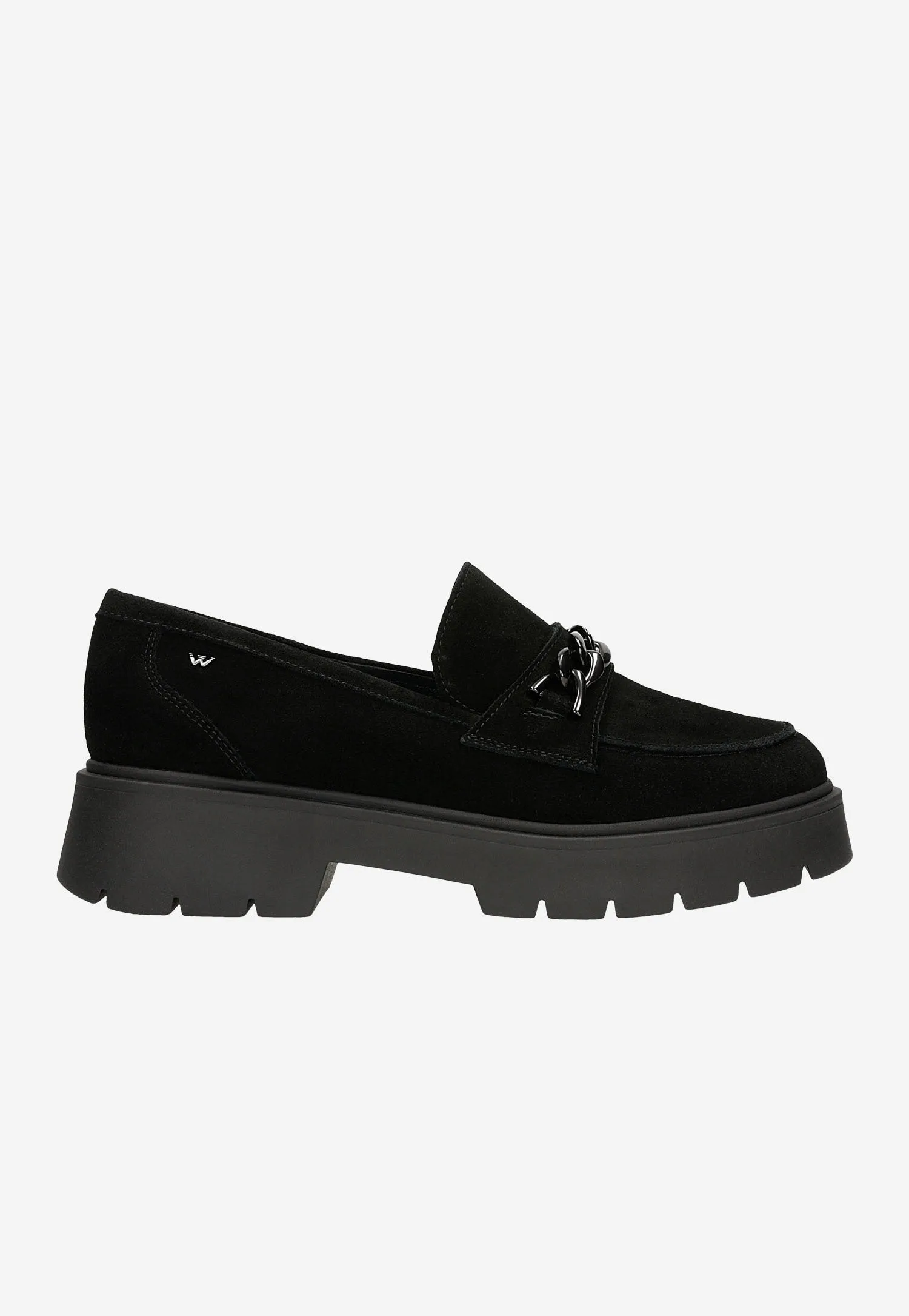 Wojas Black Leather Loafers on a Raised Sole with Decorative Chain | 46112-61