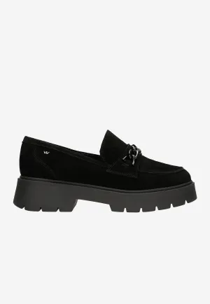 Wojas Black Leather Loafers on a Raised Sole with Decorative Chain | 46112-61