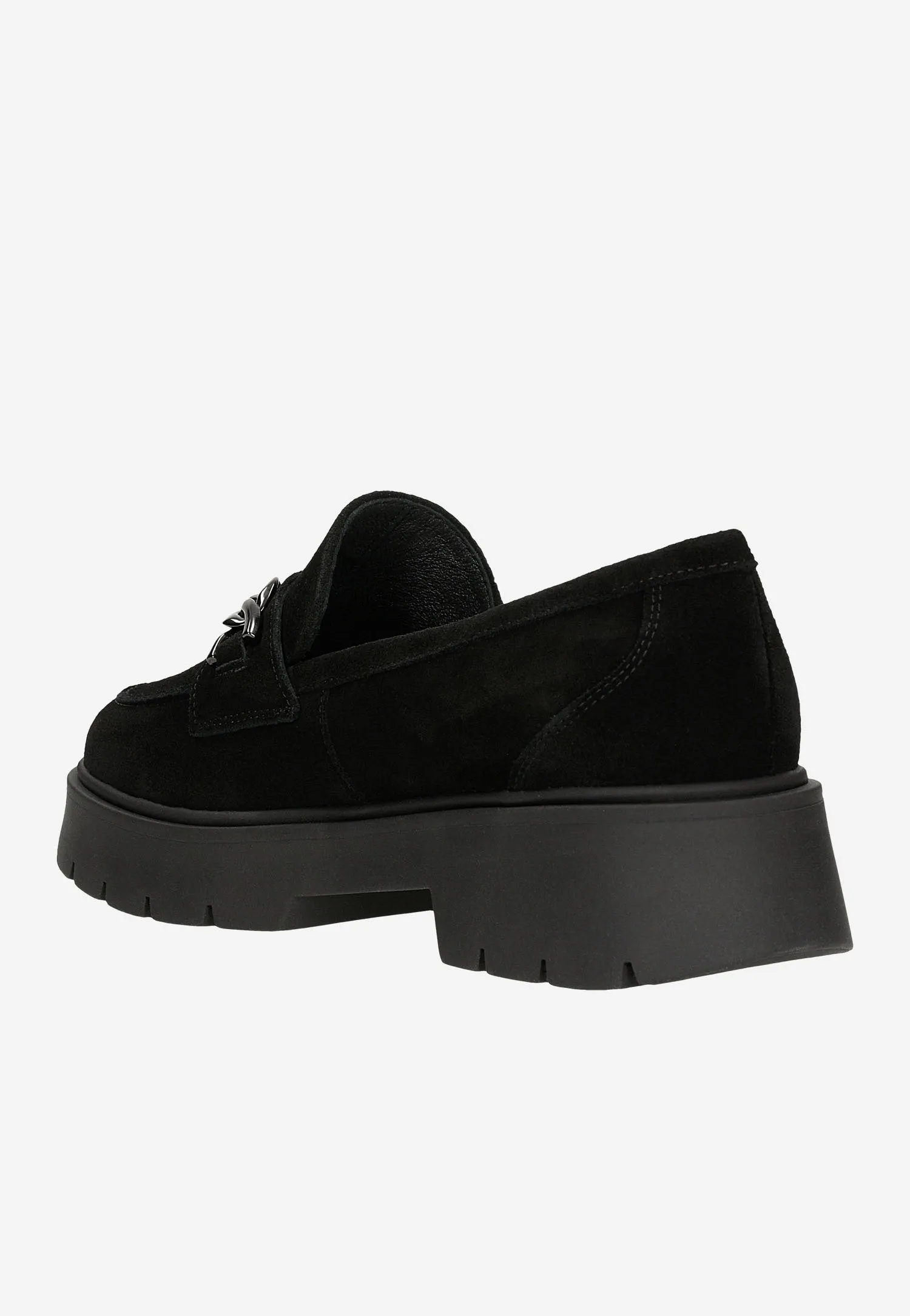 Wojas Black Leather Loafers on a Raised Sole with Decorative Chain | 46112-61