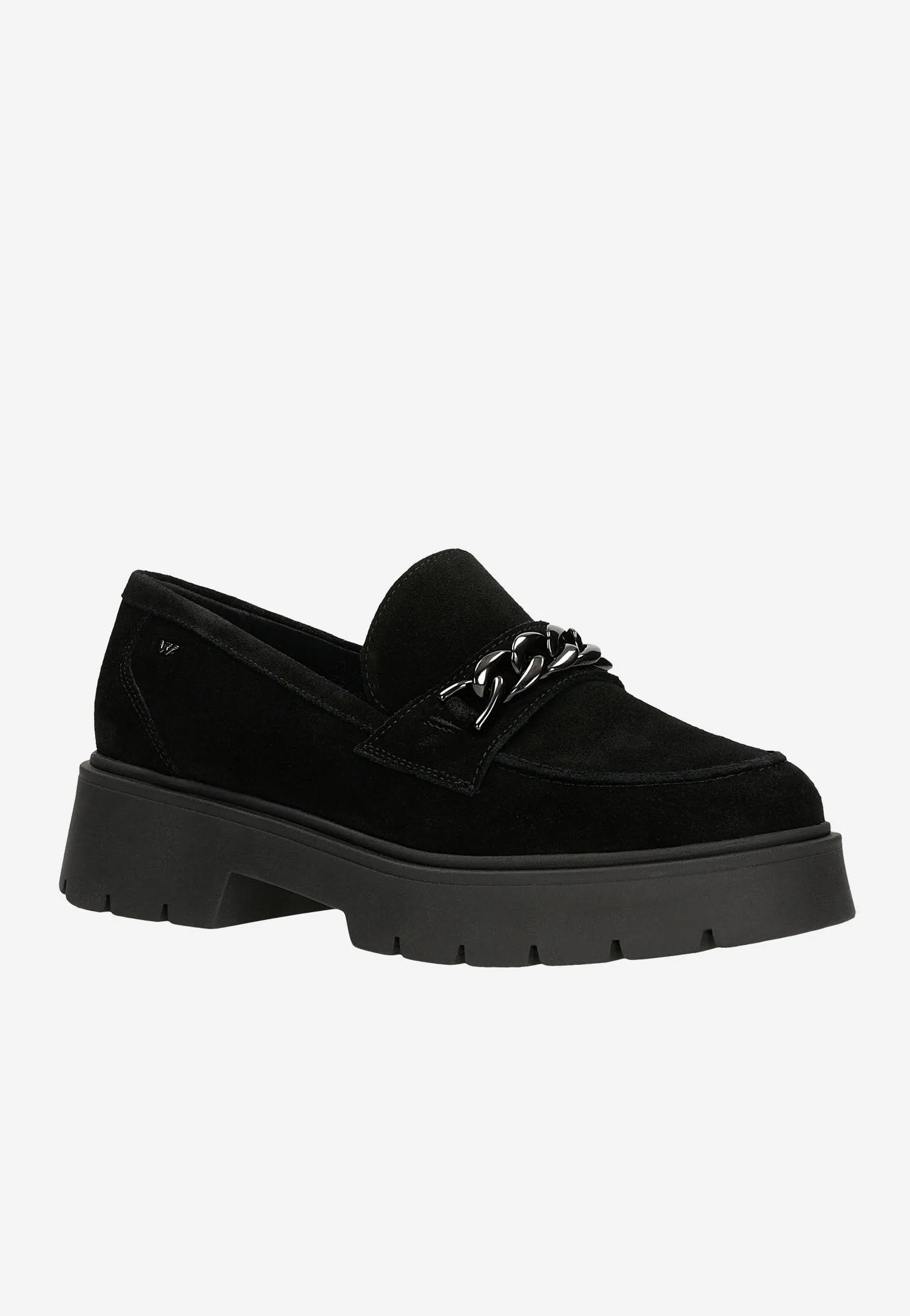 Wojas Black Leather Loafers on a Raised Sole with Decorative Chain | 46112-61