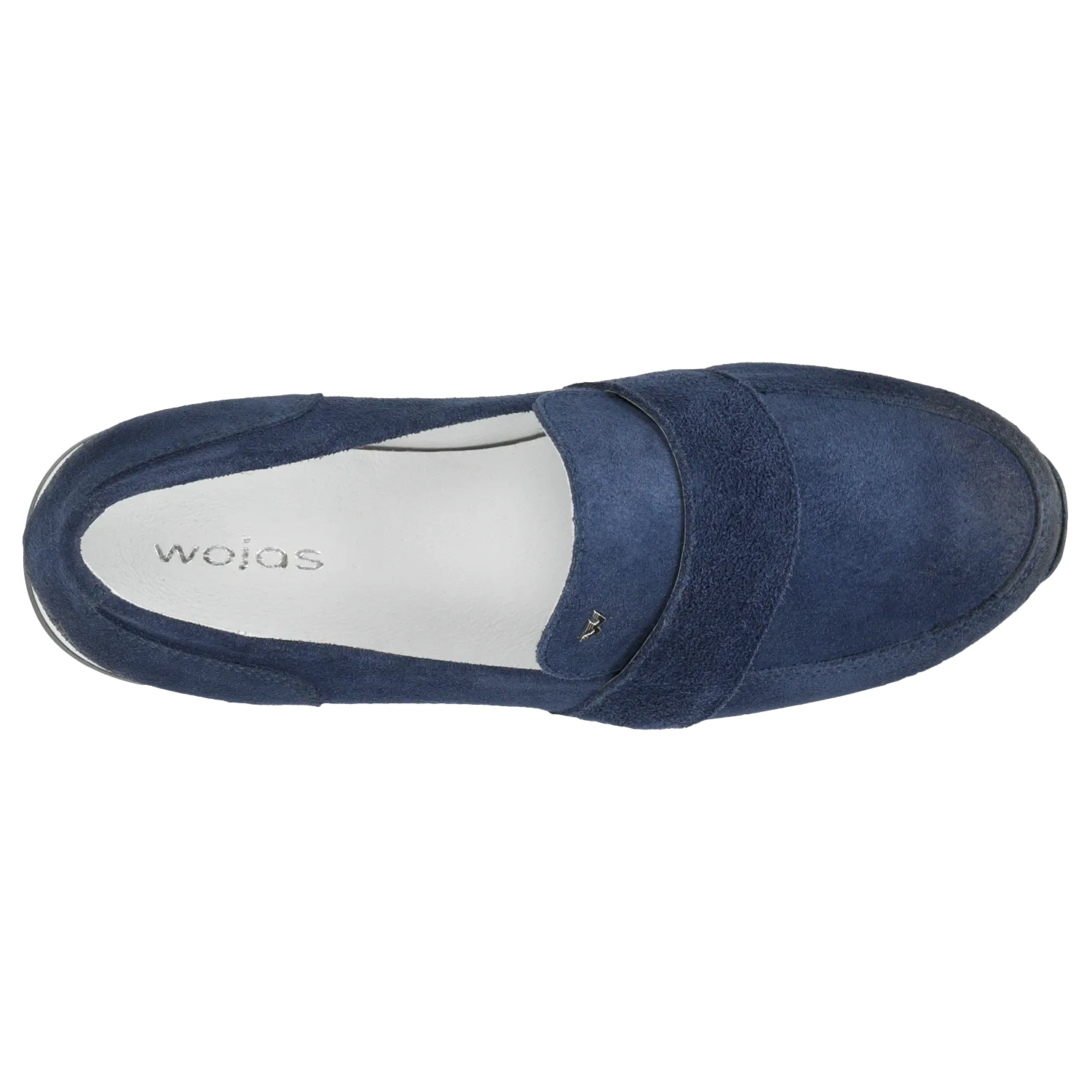 Wojas Dark Blue Leather Loafers with Silver Logo | 4613566