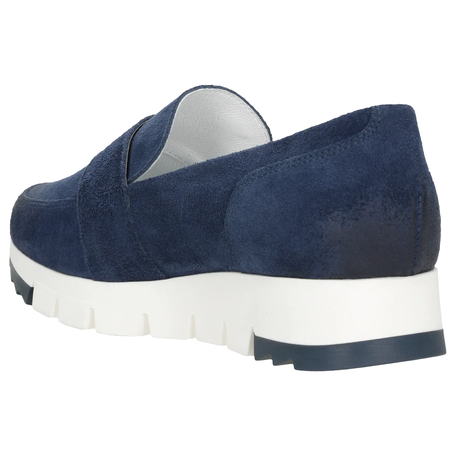 Wojas Dark Blue Leather Loafers with Silver Logo | 4613566