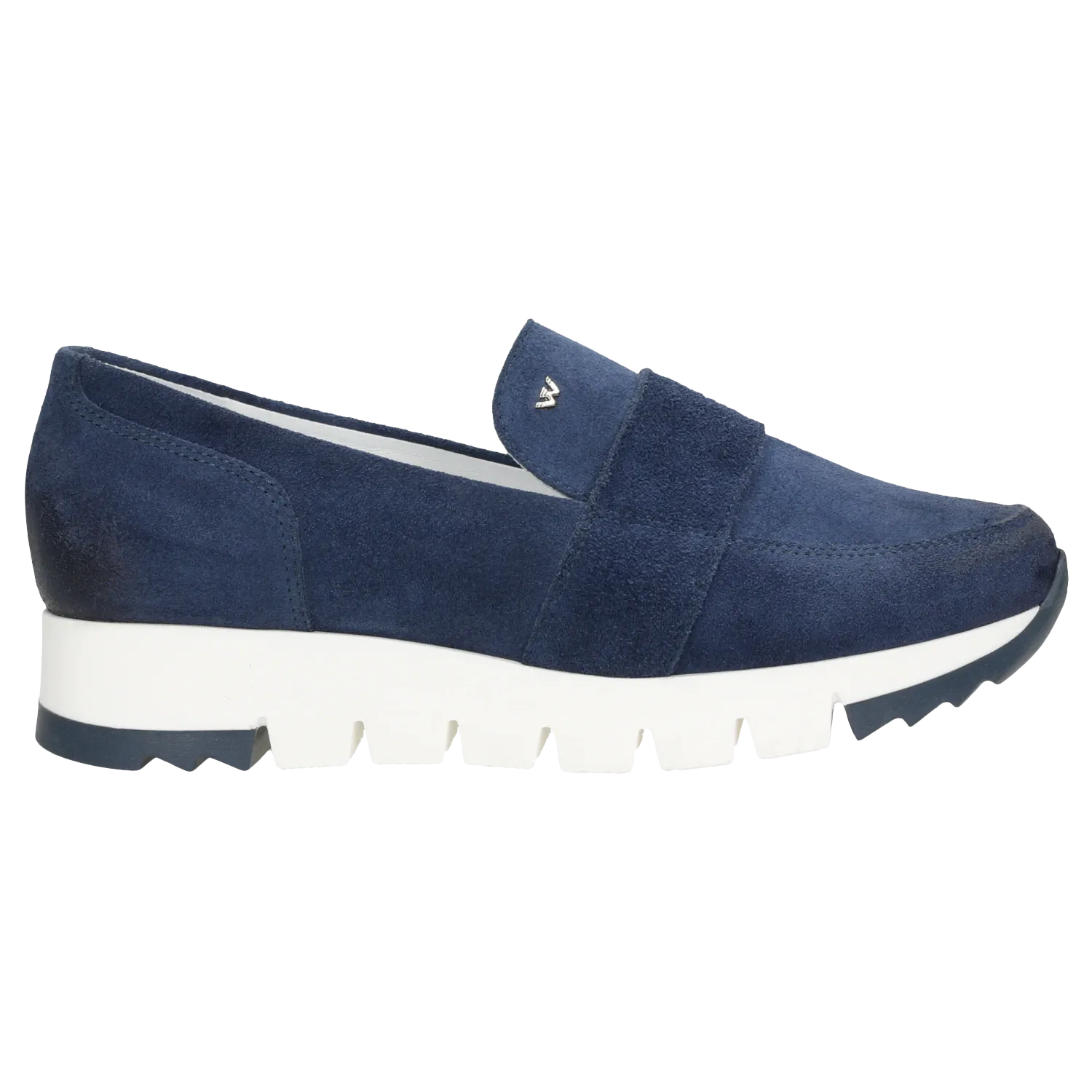 Wojas Dark Blue Leather Loafers with Silver Logo | 4613566