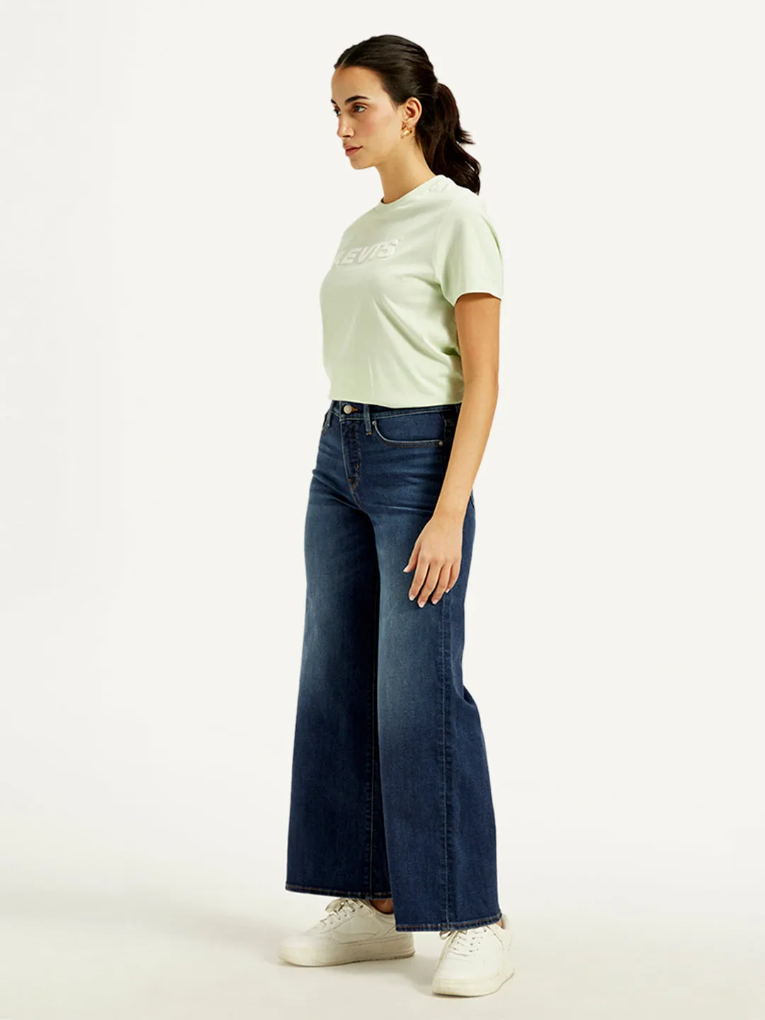 Women's 318 Navy Blue Wideleg Fit Mid Rise Jeans