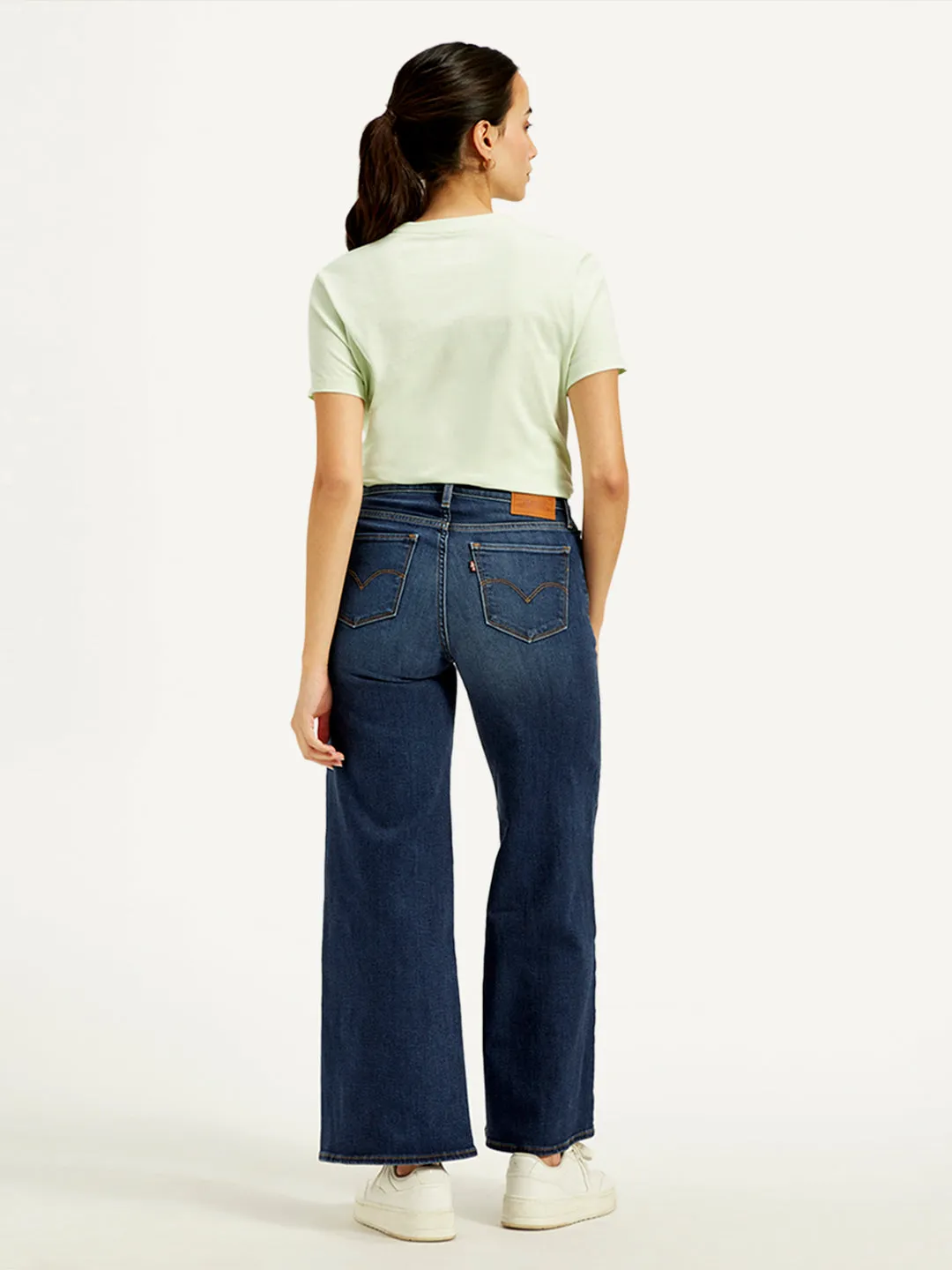 Women's 318 Navy Blue Wideleg Fit Mid Rise Jeans