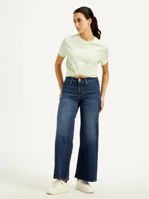 Women's 318 Navy Blue Wideleg Fit Mid Rise Jeans