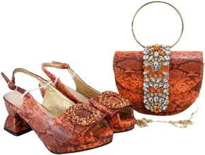 Women's Fashion Peep-Toe Medium Heel Pumps with Matching Bag Thin Heel Buckle Strap Dress Shoes