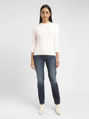 Women's Solid White Crew Neck Sweater