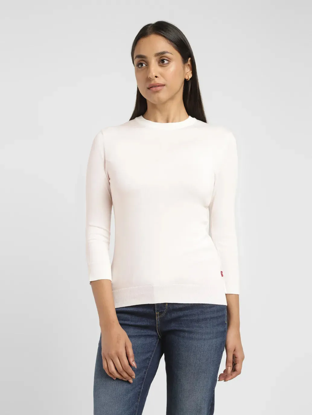 Women's Solid White Crew Neck Sweater