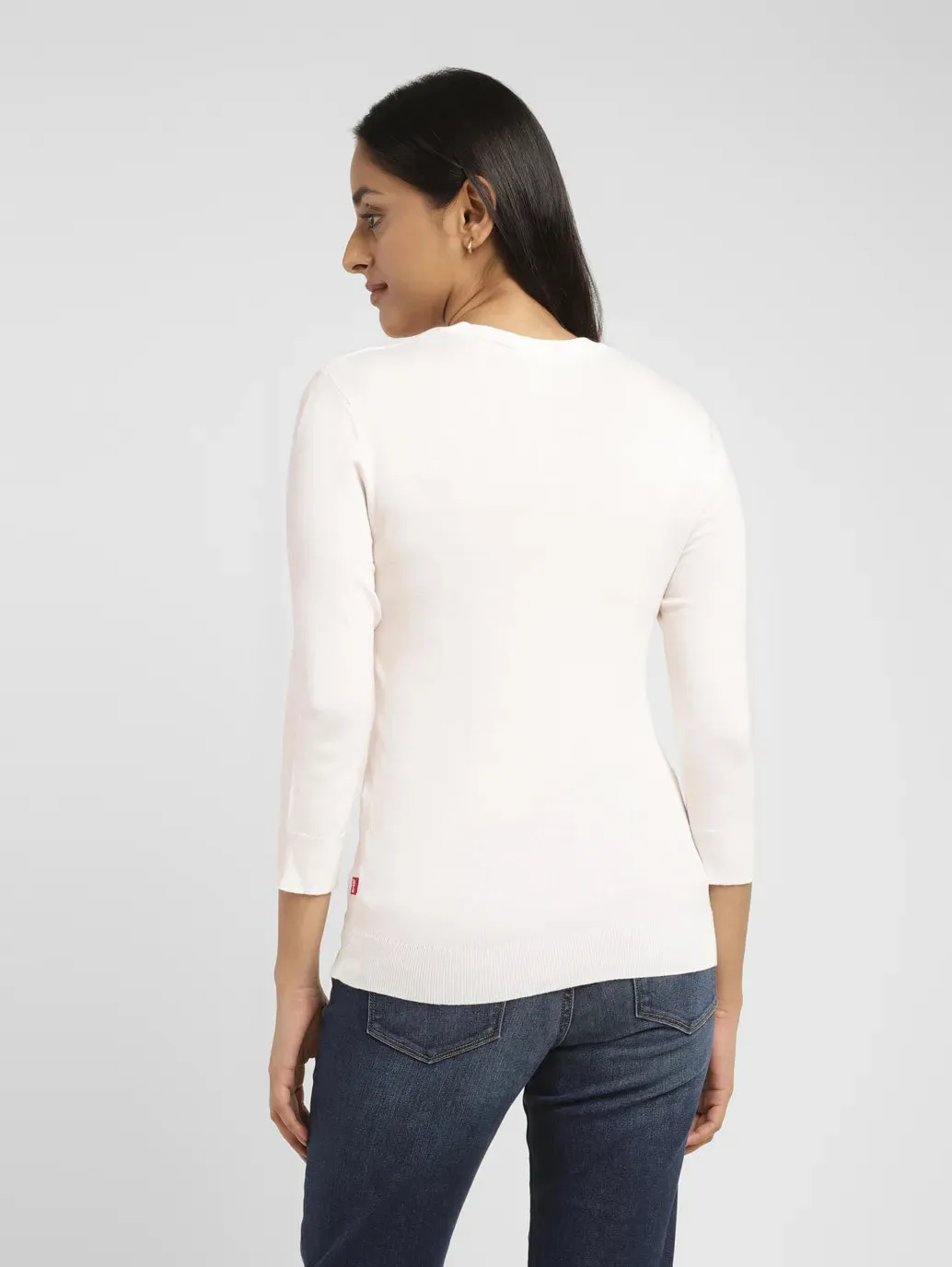 Women's Solid White Crew Neck Sweater