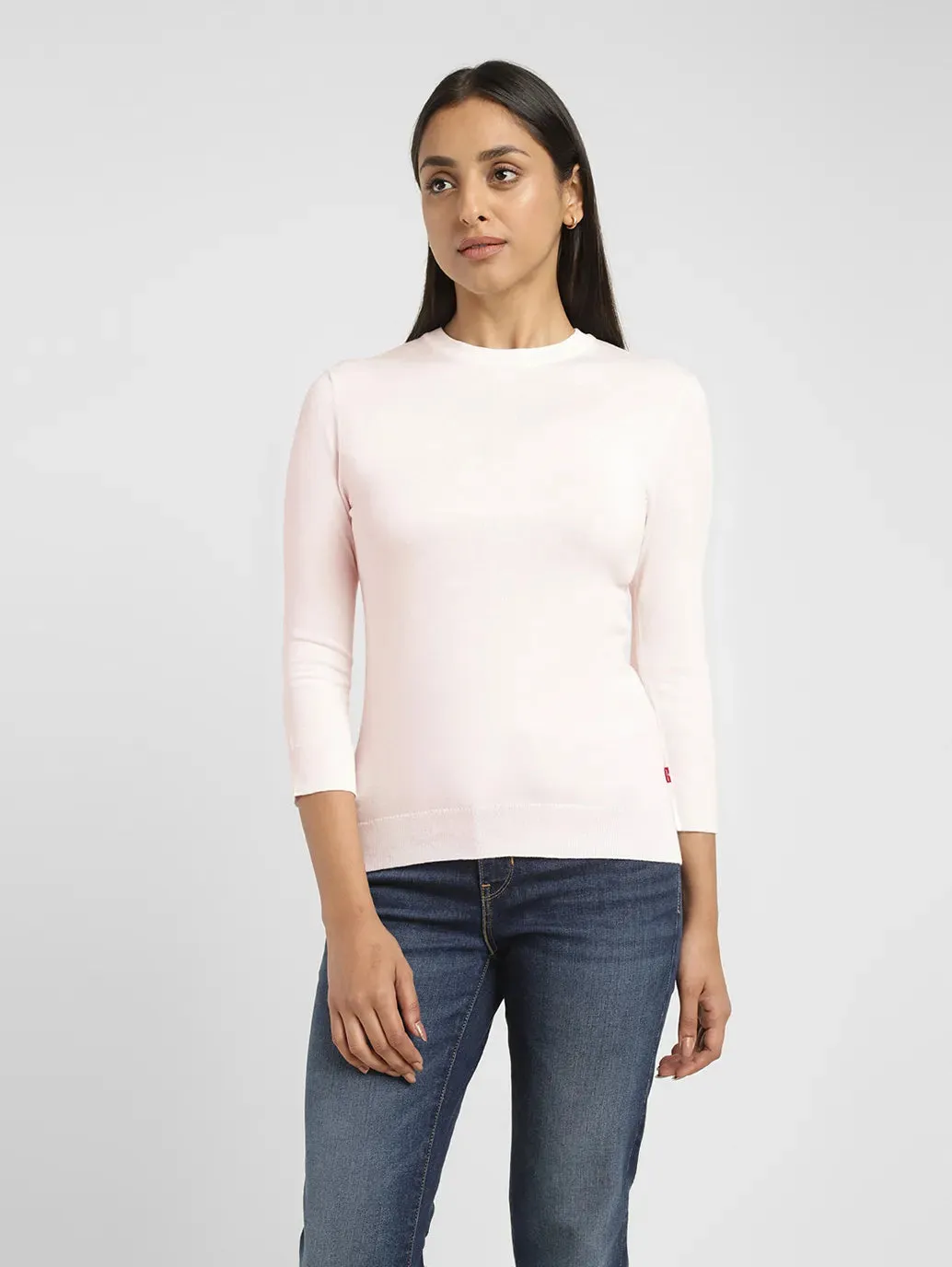 Women's Solid White Crew Neck Sweater