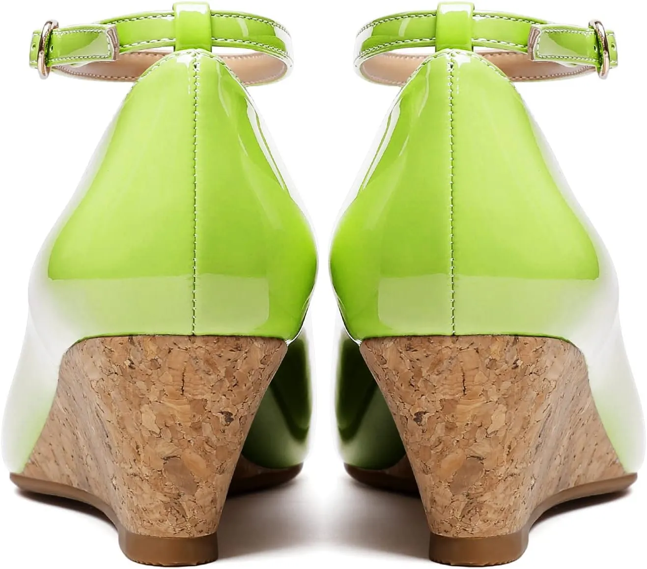 YODEKS Women's Wedge Pump Mid Heel Mary Jane Pointed Toe Shoes with Ankle Strap for Evening Party Dress Casual